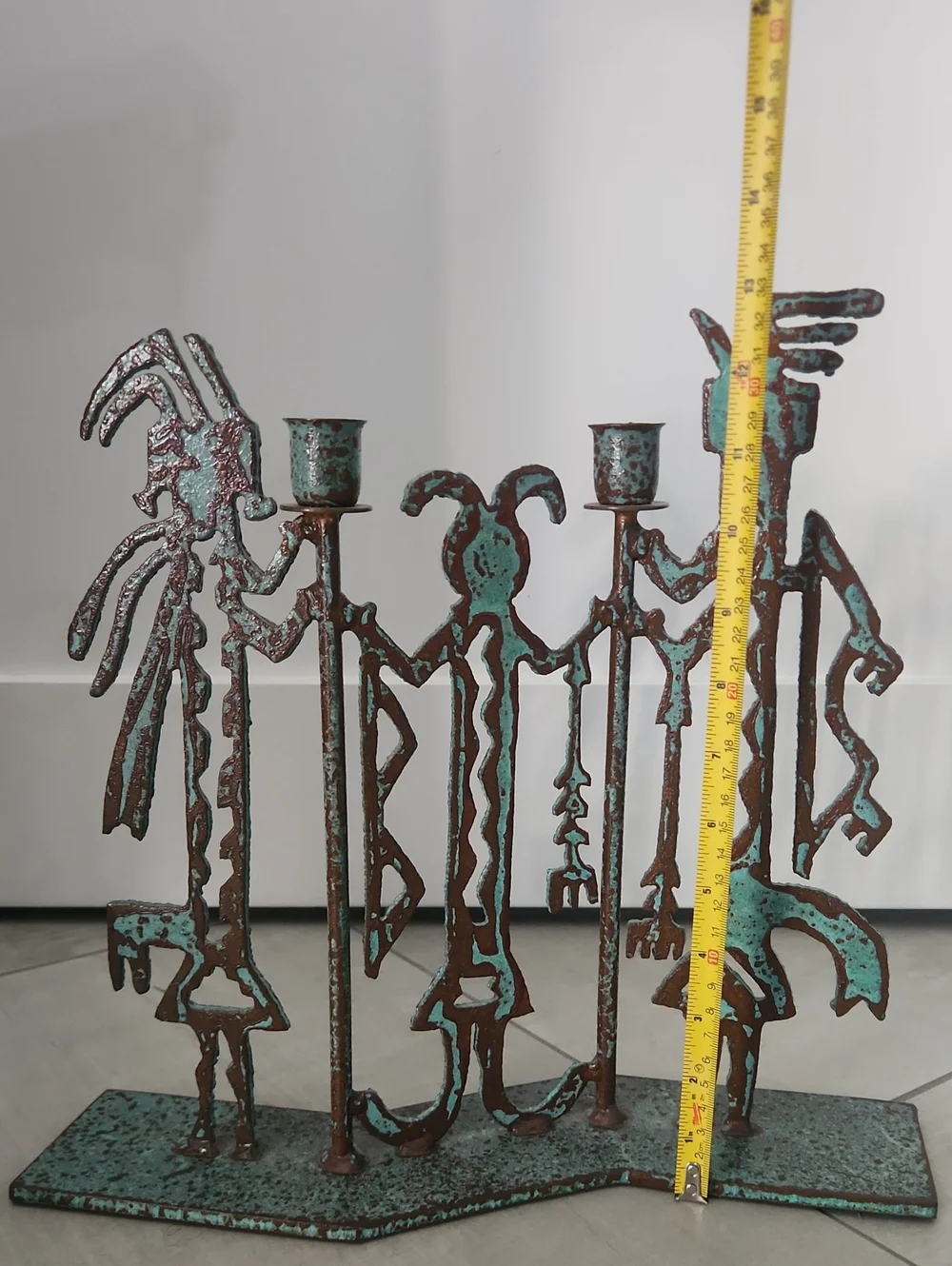 Vintage Kokopelli Iron Verdigris Double Candle Holder Native American Southwest